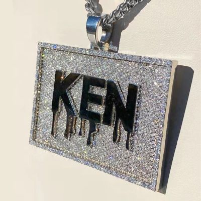 Iced Out Custom Name Squares Drops Letters Pendant