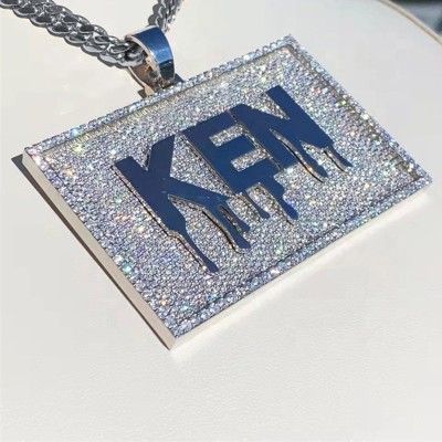 Iced Out Custom Name Squares Drops Letters Pendant