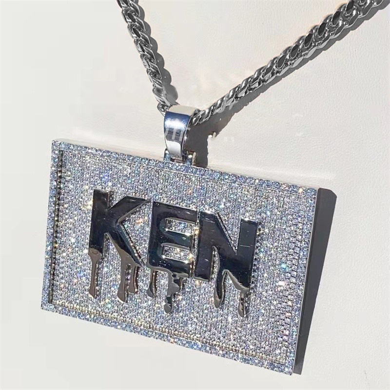 Iced Out Custom Name Squares Drops Letters Pendant