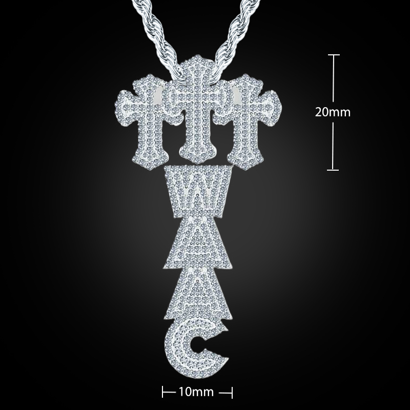 Iced Triple Cross Custom Vertical Name Pendant