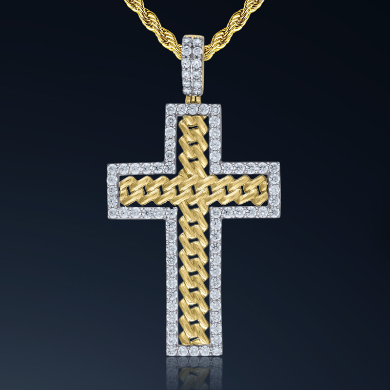 Iced Link Skeleton Cross Pendant