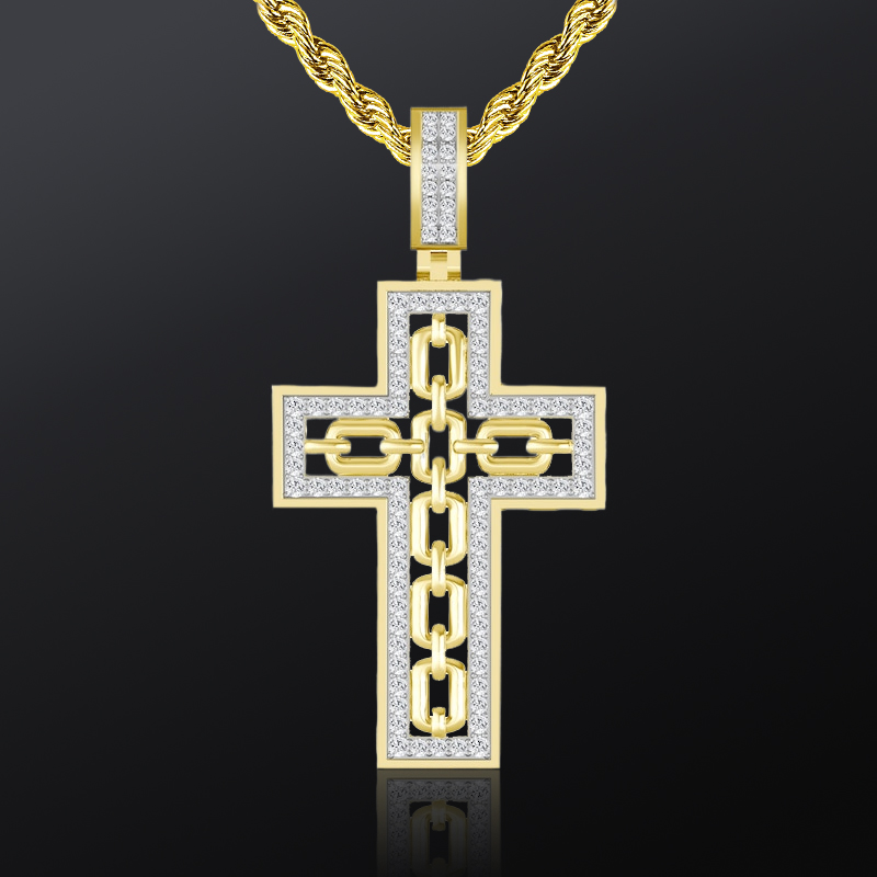 Iced Cuban Link Skeleton Cross Pendant