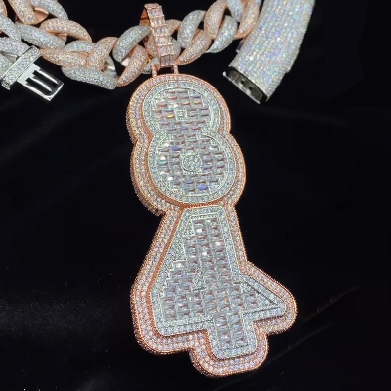 Iced Out Custom Baguette Cut Vertical Letter Pendant