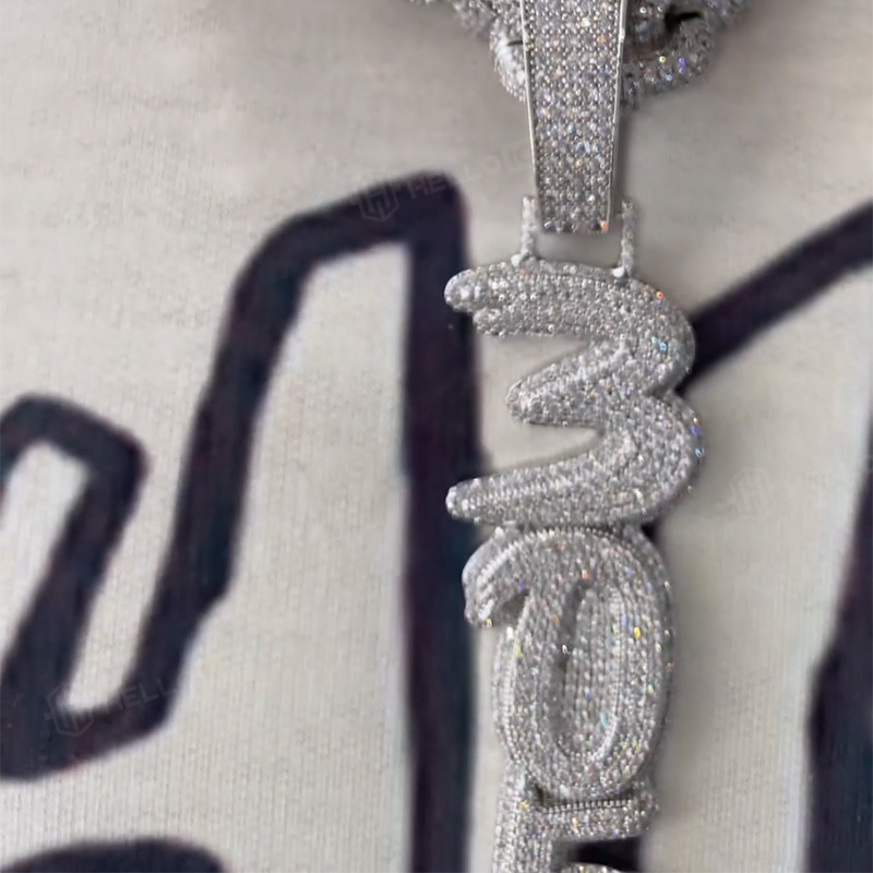 Iced Out Custom Brush Script Cursive Vertical Letter Pendant