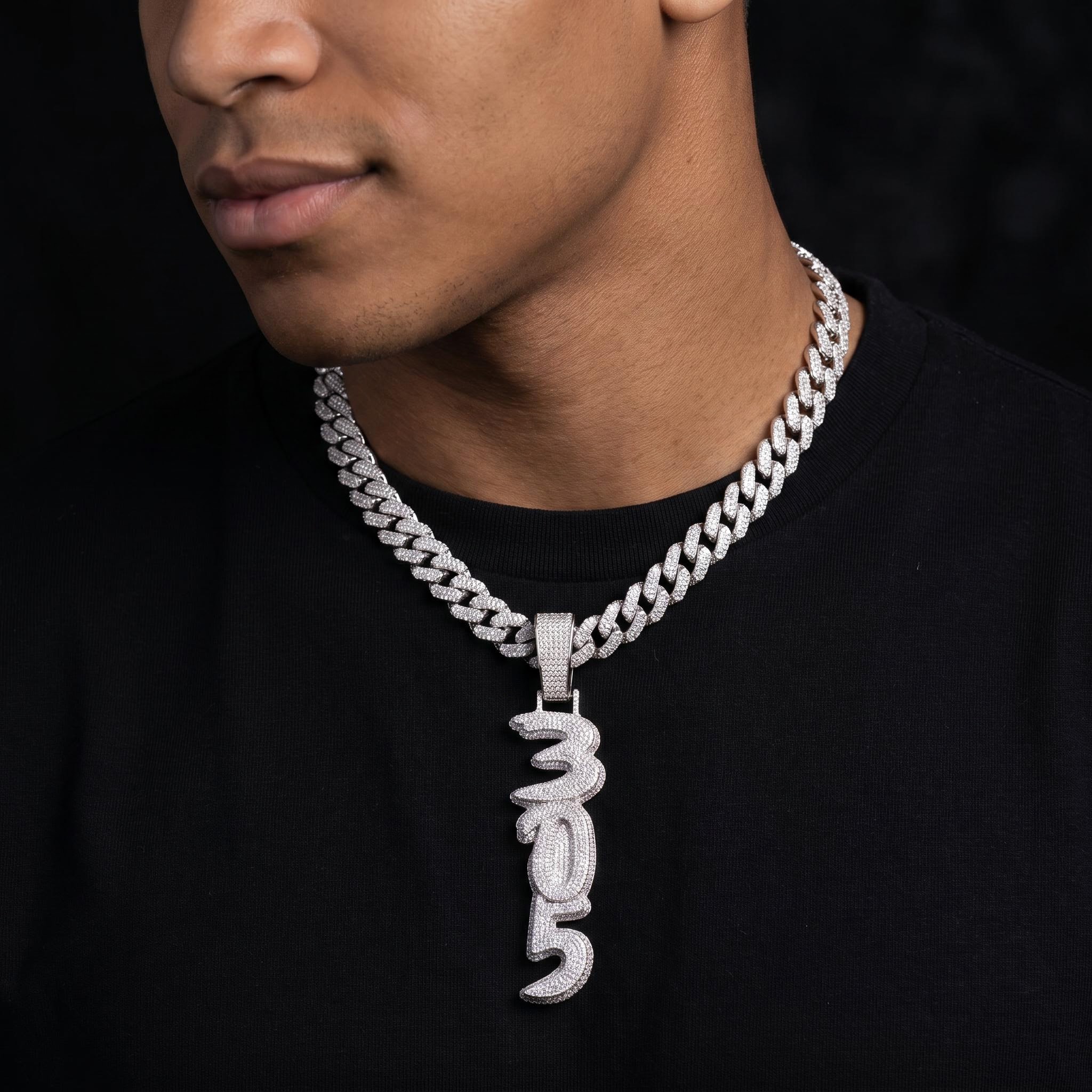 Iced Out Custom Brush Script Cursive Vertical Letter Pendant