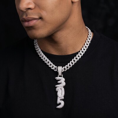 Iced Out Custom Brush Script Cursive Vertical Letter Pendant