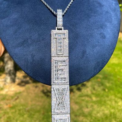 Iced Out Custom Baguette Cut Double Layer Vertical Letter Pendant