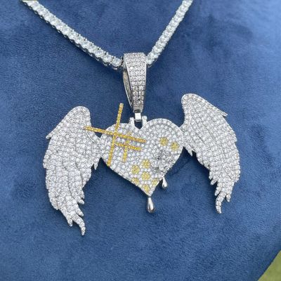 Iced Out Honey Heart Angel Wings Pendant