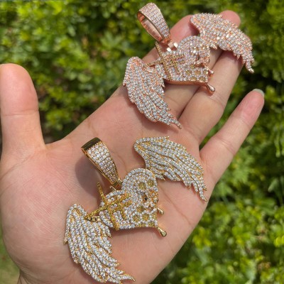 Iced Out Honey Heart Angel Wings Pendant