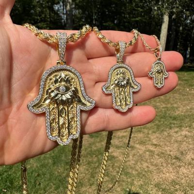 Iced Out Hamsa Hand Evil Eye Pendant