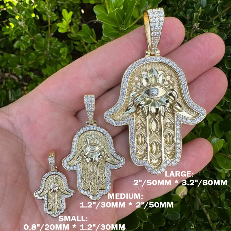 Iced Out Hamsa Hand Evil Eye Pendant