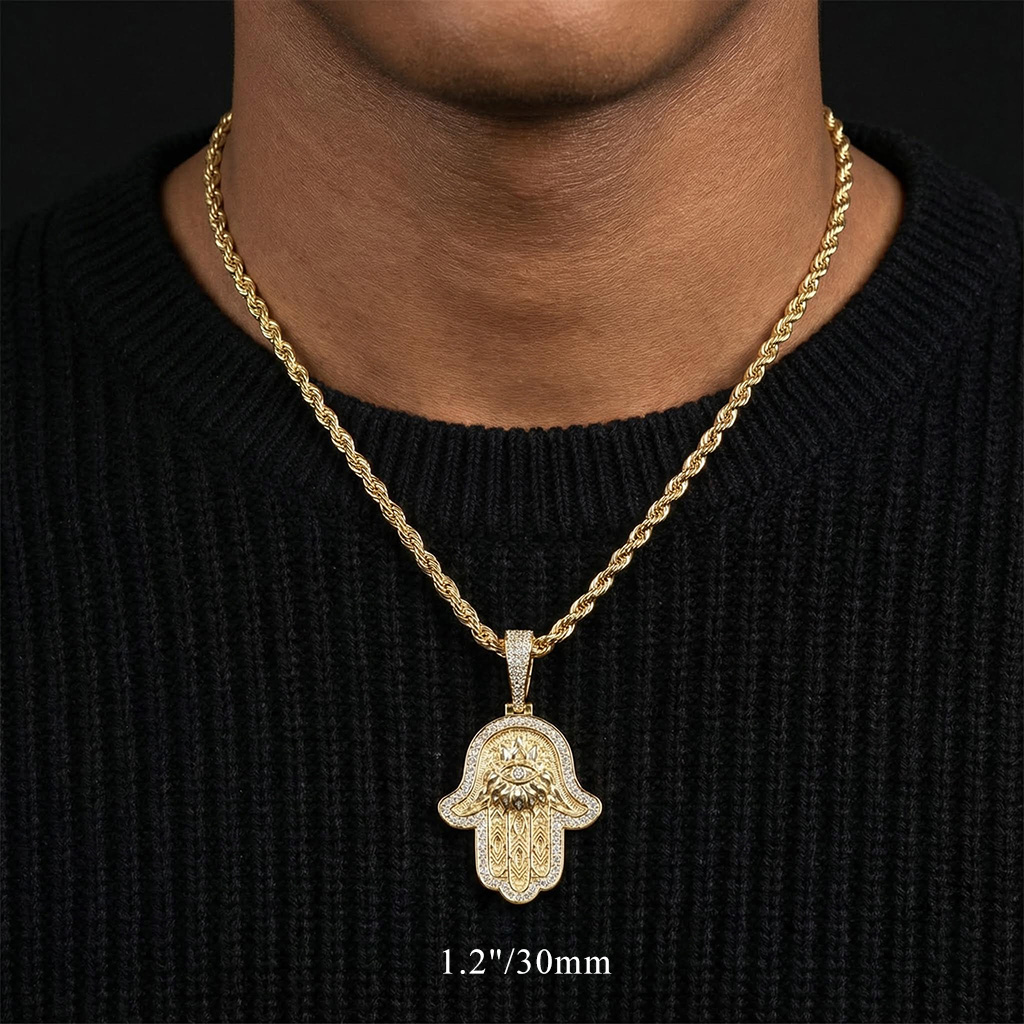 Iced Out Hamsa Hand Evil Eye Pendant Iced Out Hamsa Hand Evil Eye Pendant