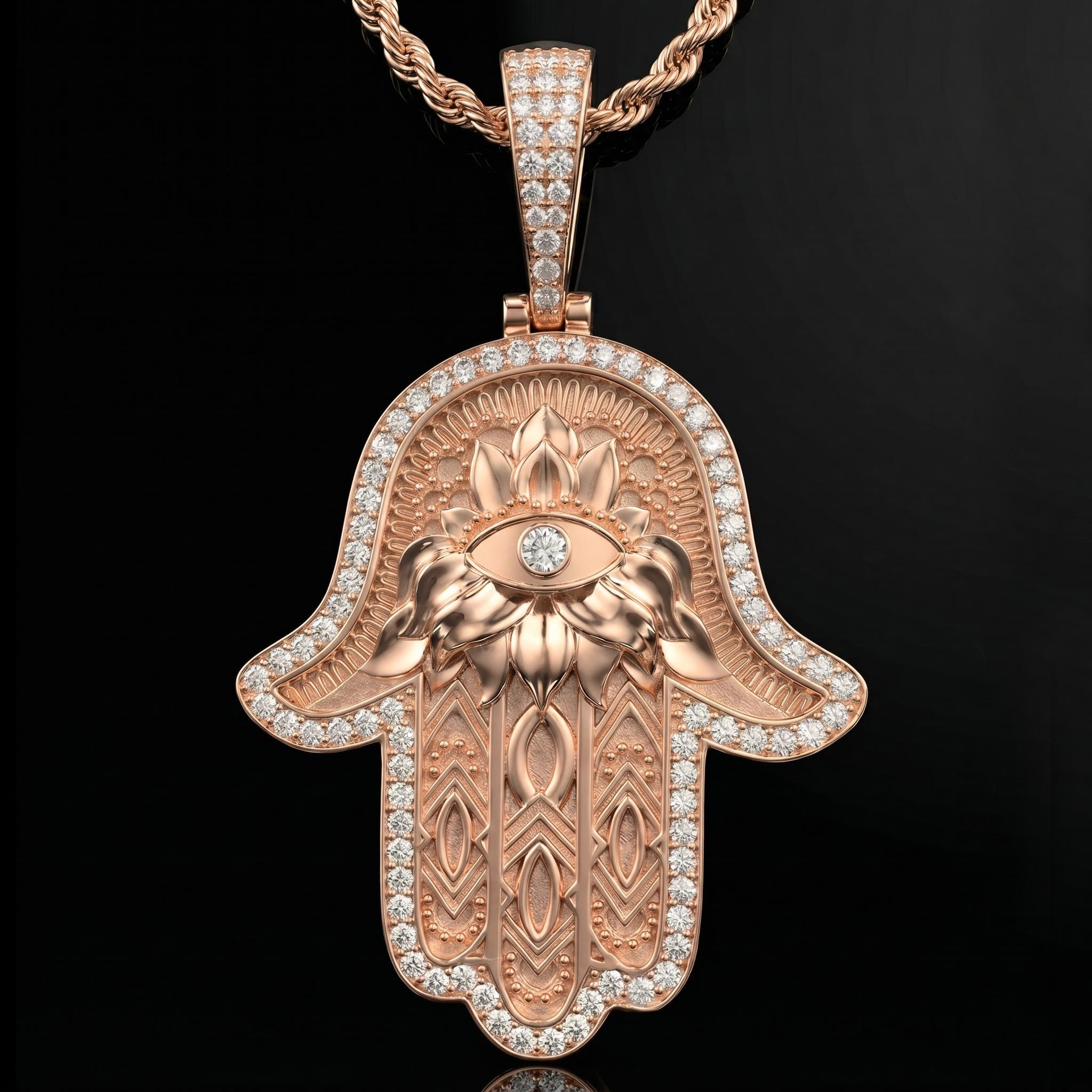 Iced Out Hamsa Hand Evil Eye Pendant