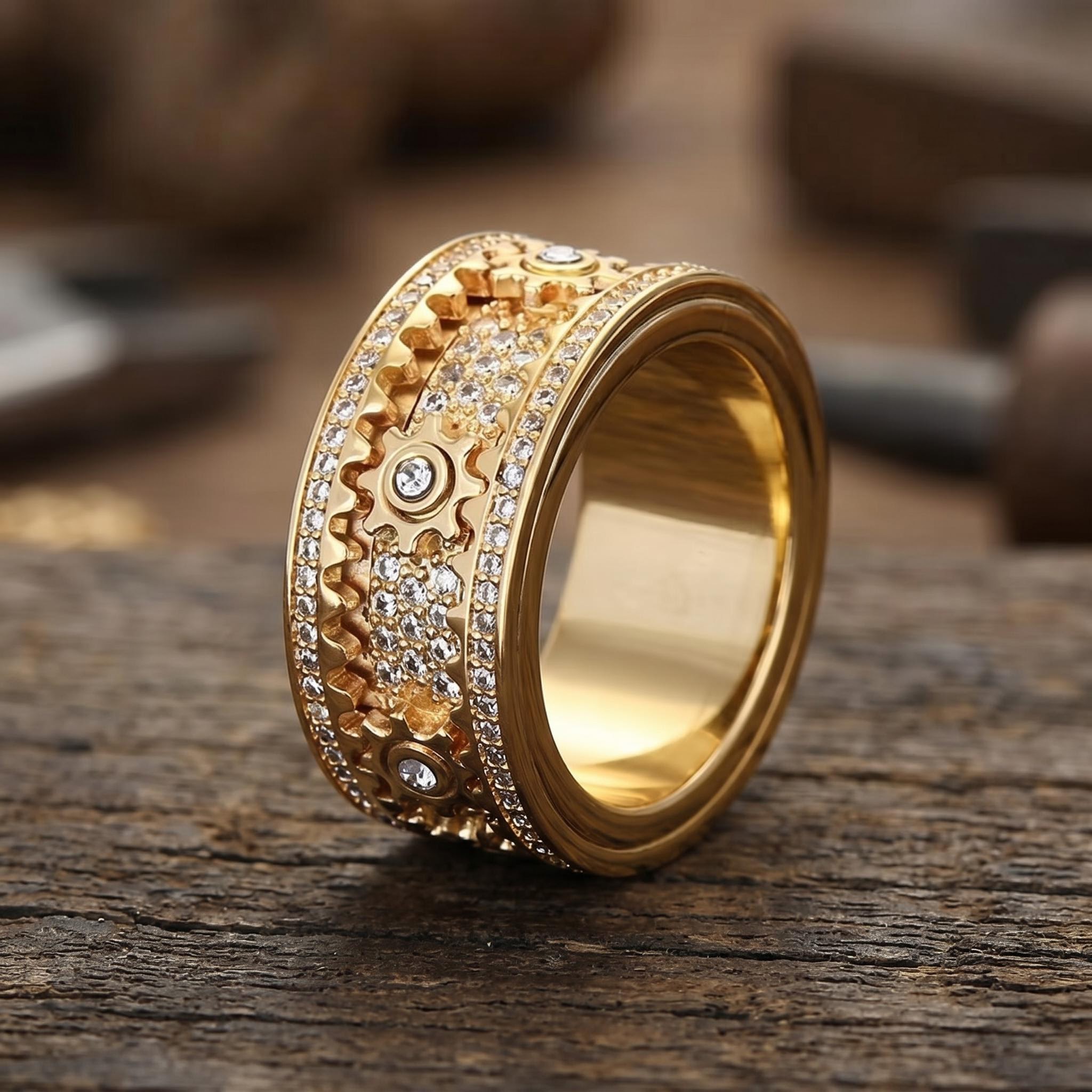 Iced Out Rotating Gear Ring Iced Out Rotating Gear Ring