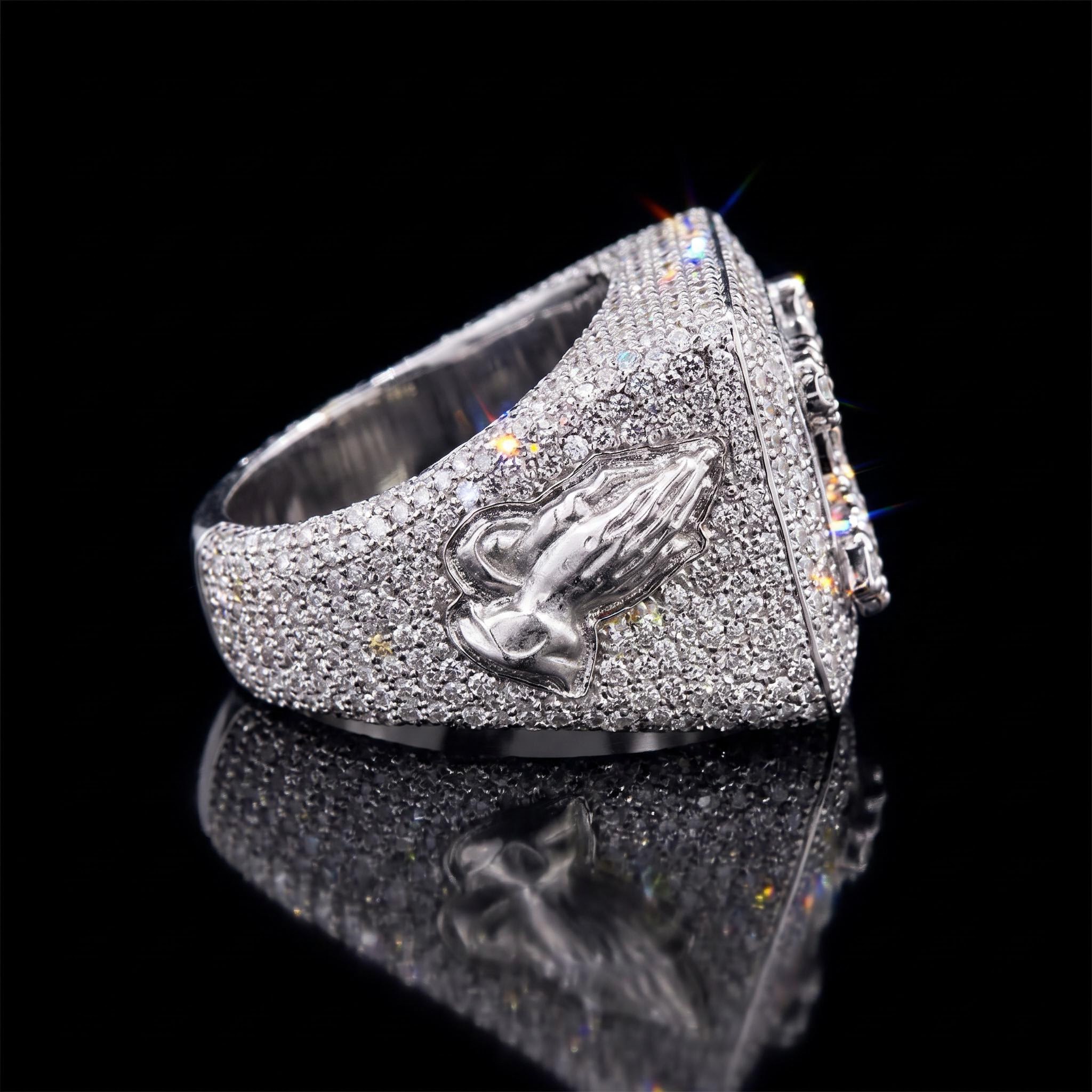 Iced "Chosen One" Cross & Prayer Hand Ring