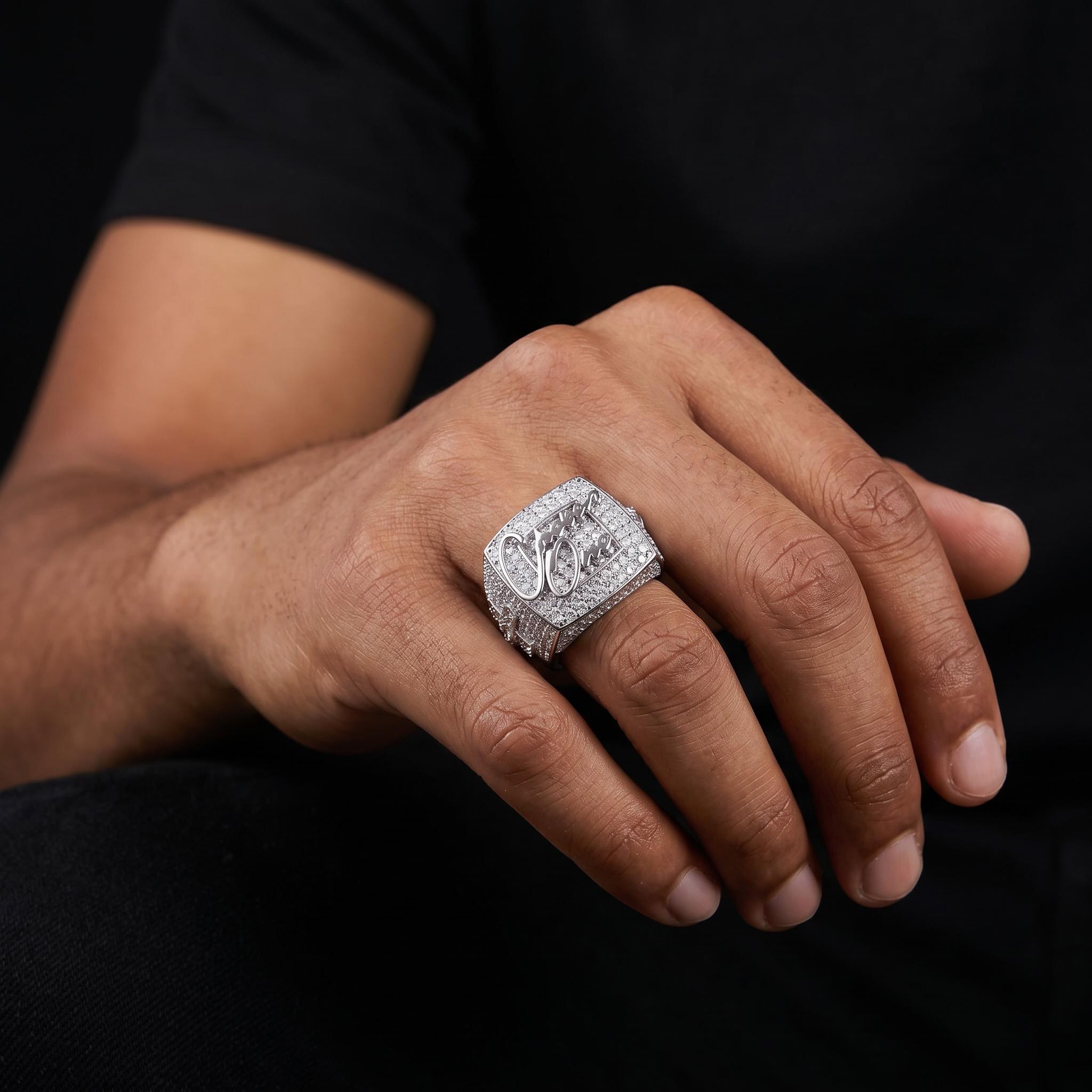Iced "Chosen One" Cross & Prayer Hand Ring
