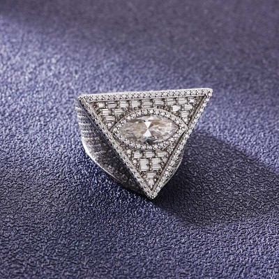 Iced Triangle Eye Ring in White Gold