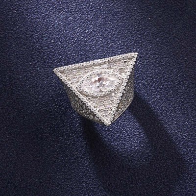 Iced Triangle Eye Ring in White Gold