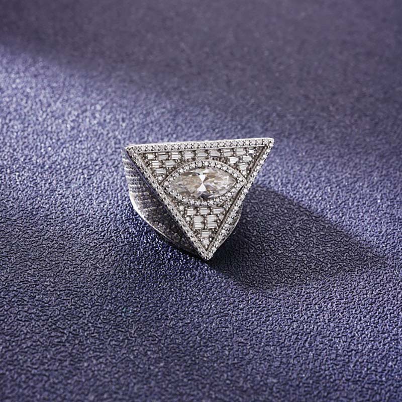 Iced Triangle Eye Ring in White Gold