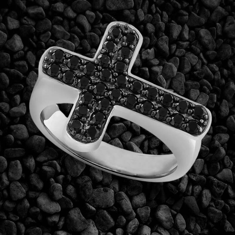 Black Stones Cross Ring for Men