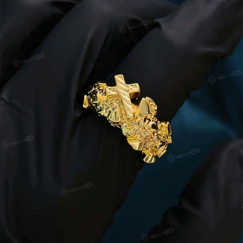 Cross Nugget Ring in Gold