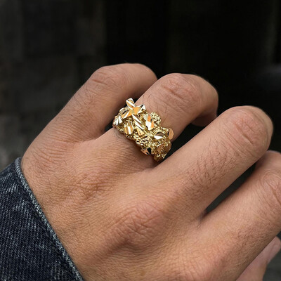 Cross Nugget Ring in Gold