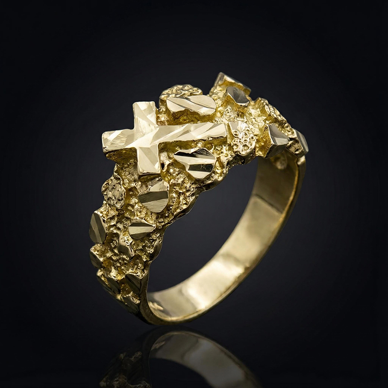 Cross Nugget Ring in Gold