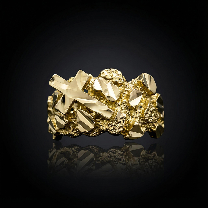 Cross Nugget Ring in Gold