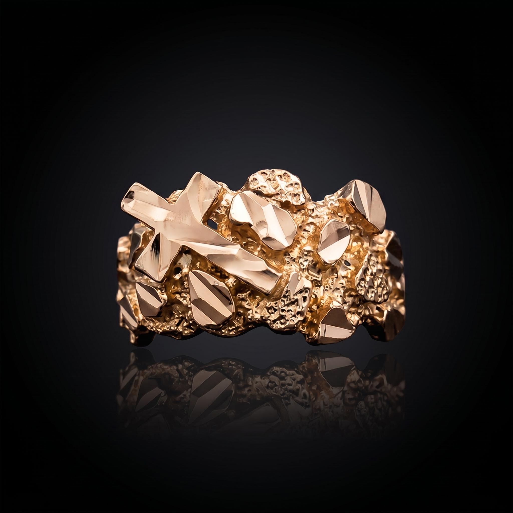 Cross Nugget Ring in Gold