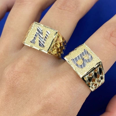 A-Z Initial Letter Nugget Ring in Gold