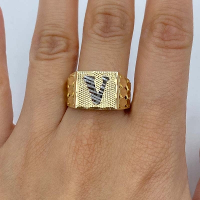 A-Z Initial Letter Nugget Ring in Gold