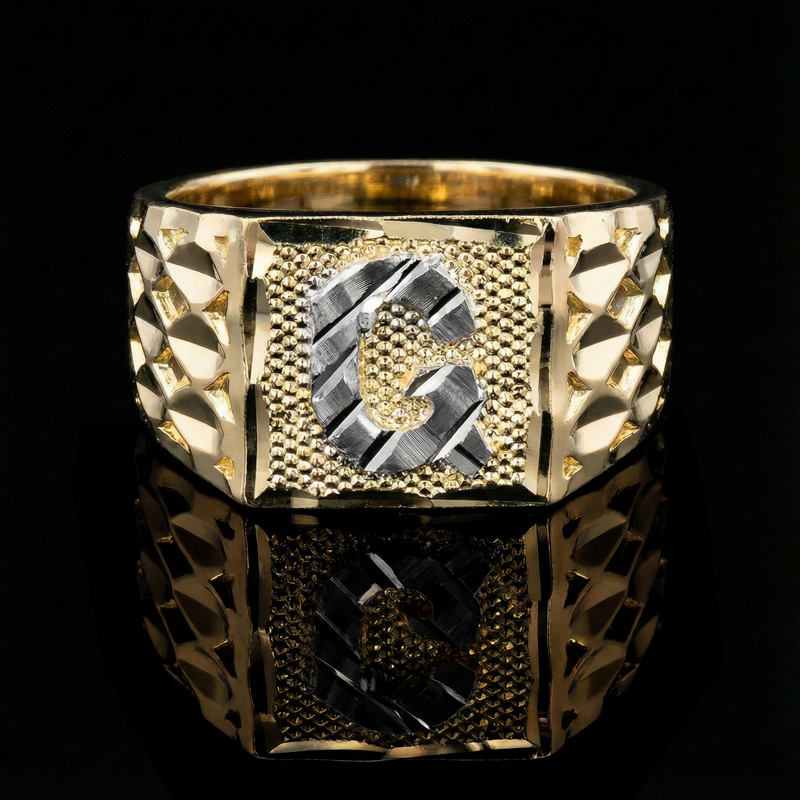 A-Z Initial Letter Nugget Ring in Gold