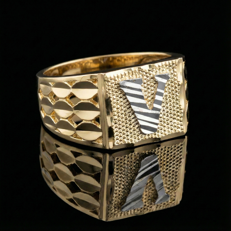 A-Z Initial Letter Nugget Ring in Gold