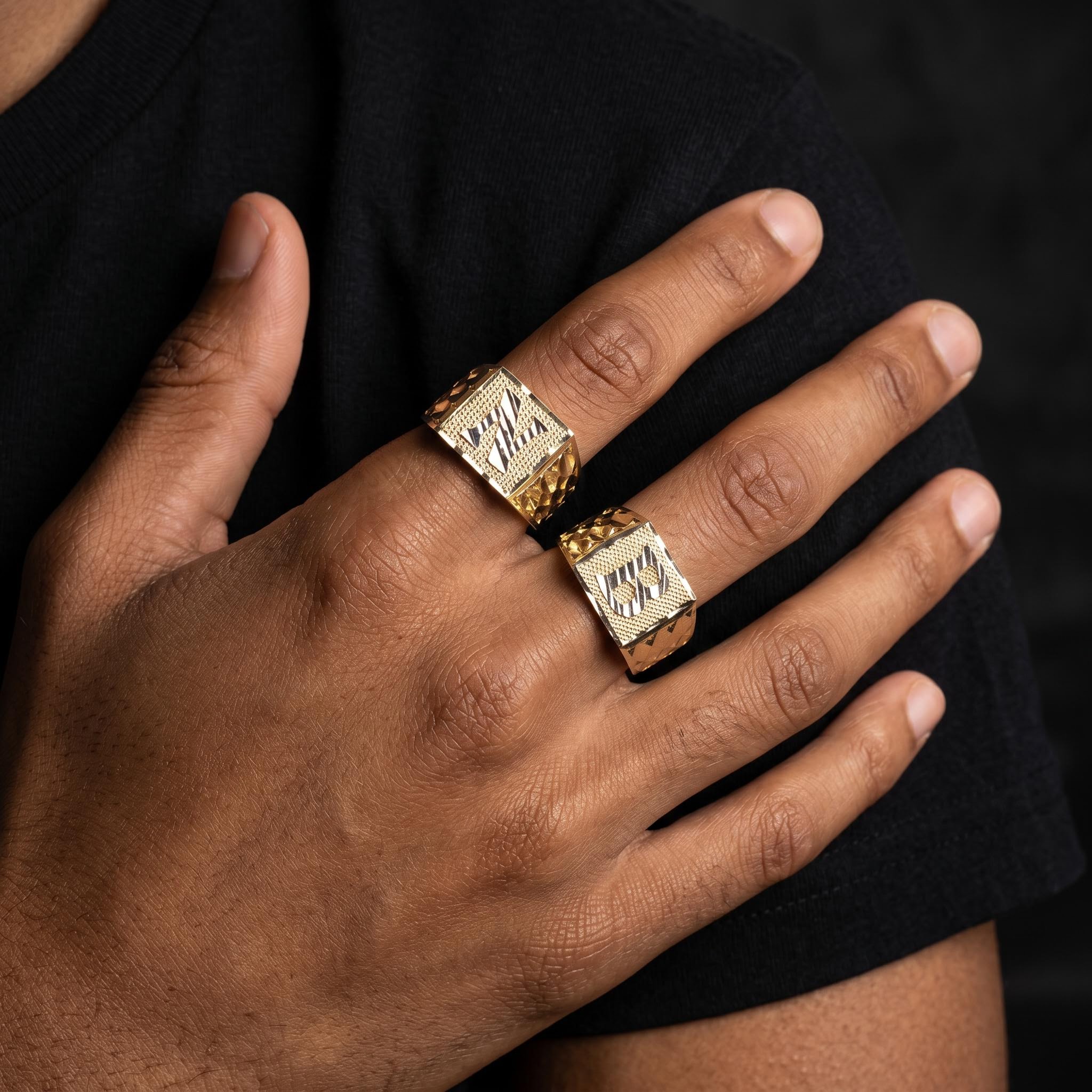 A-Z Initial Letter Nugget Ring in Gold