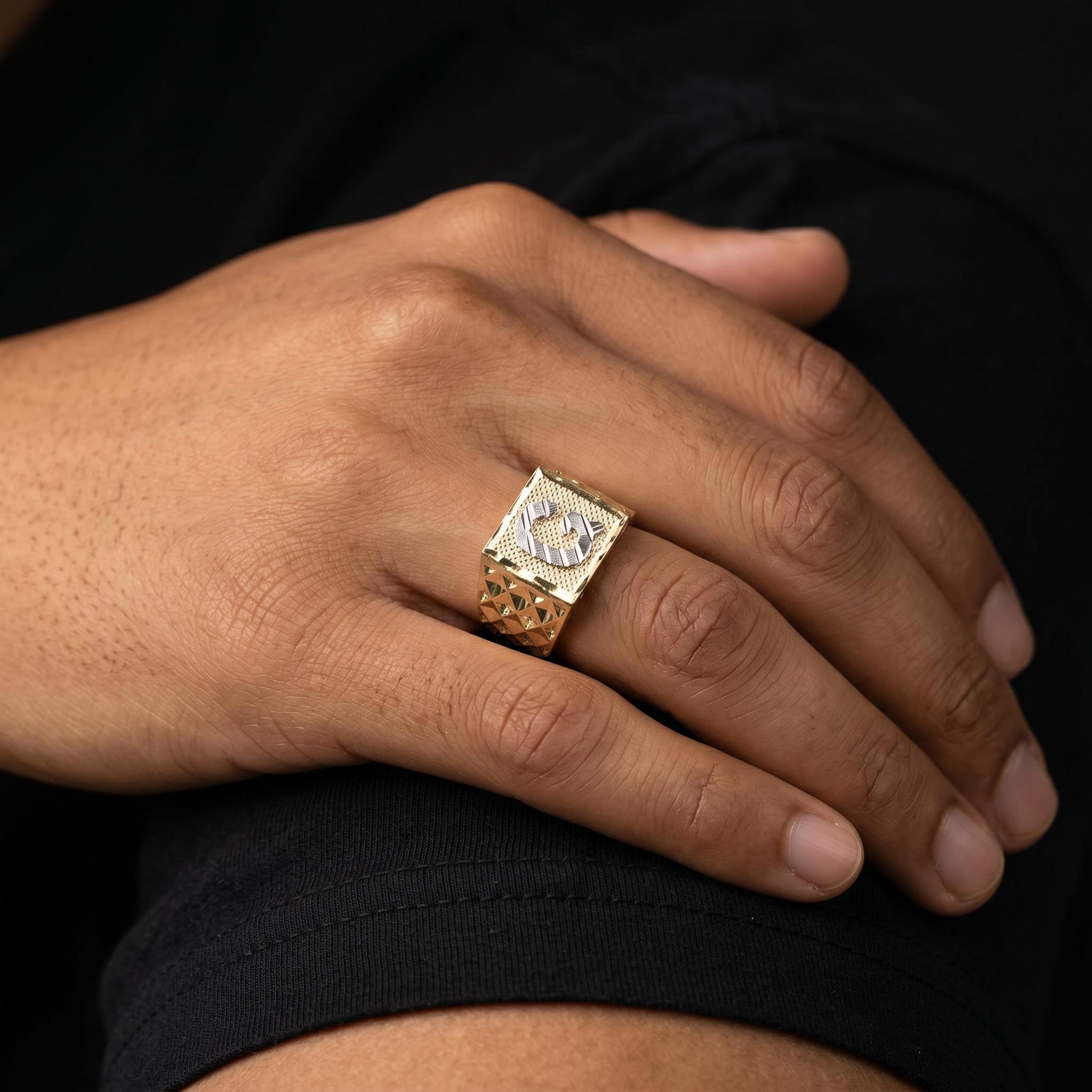 A-Z Initial Letter Nugget Ring in Gold
