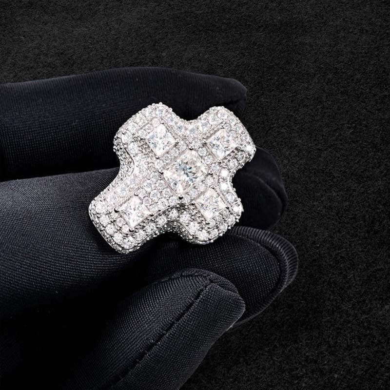 Iced Cross Ring in White Gold