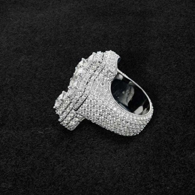 Iced Cross Ring in White Gold