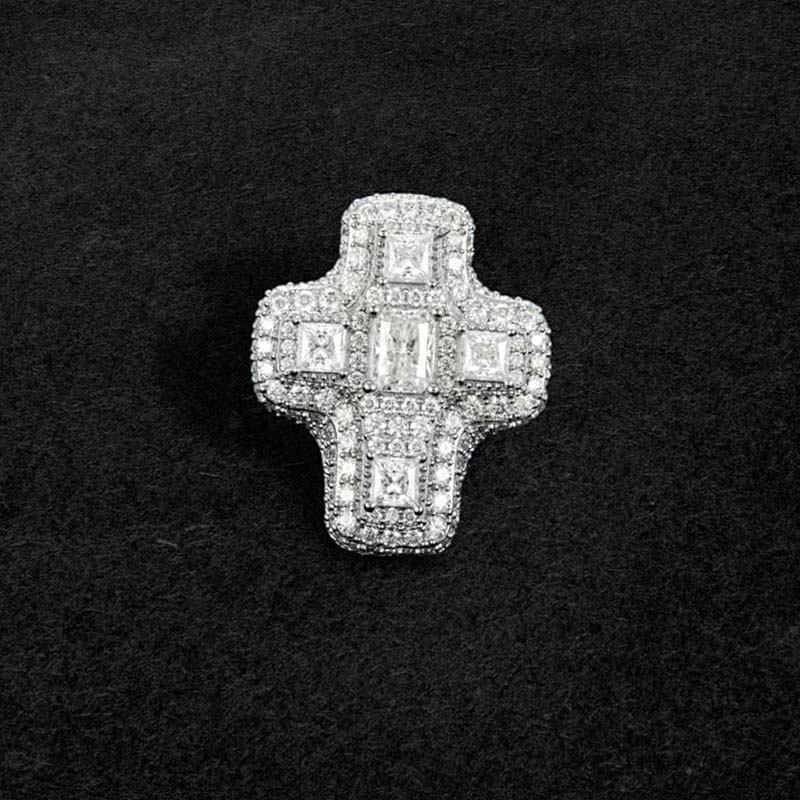 Iced Cross Ring in White Gold