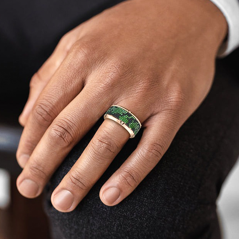 Green & Black Stones Band Ring