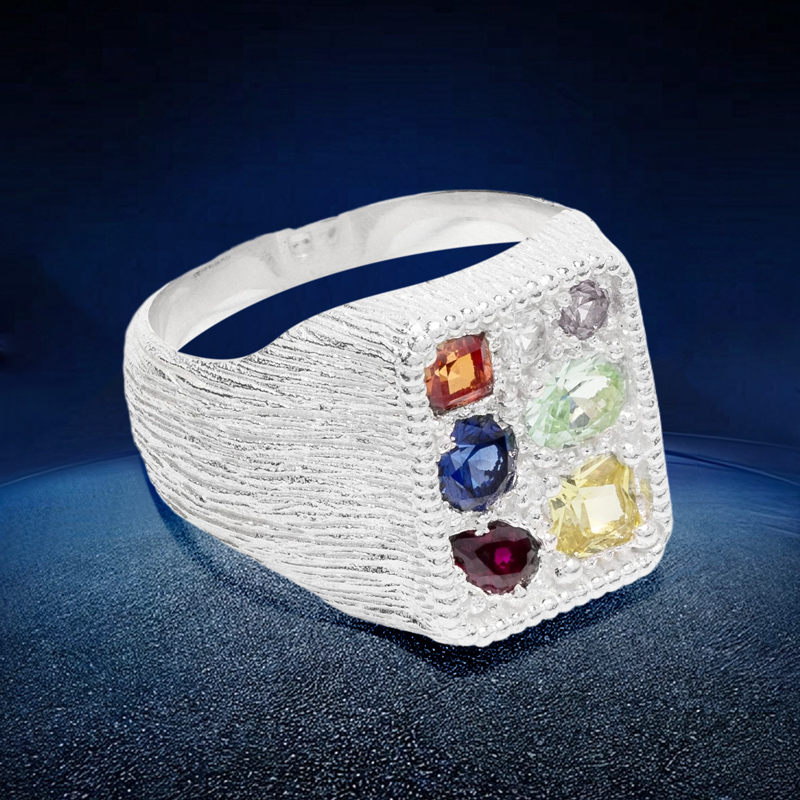 Colorful Stones Ring in White Gold