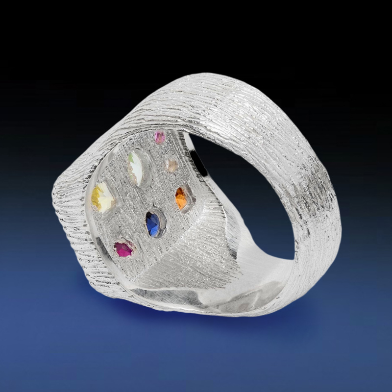 Colorful Stones Ring in White Gold