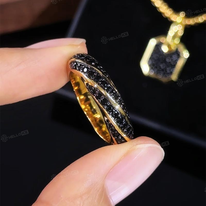 3.26 CTW Black/White Diamond Men's Cable Edge Band Ring