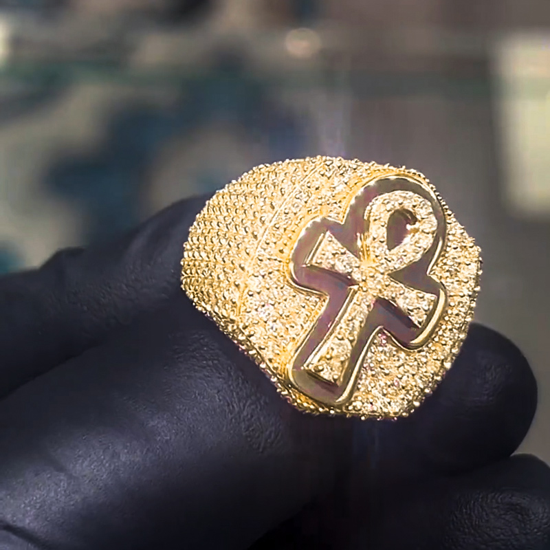 Iced Ankh Ring for Men