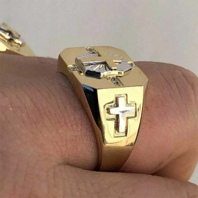 Iced Cross Ring in Gold