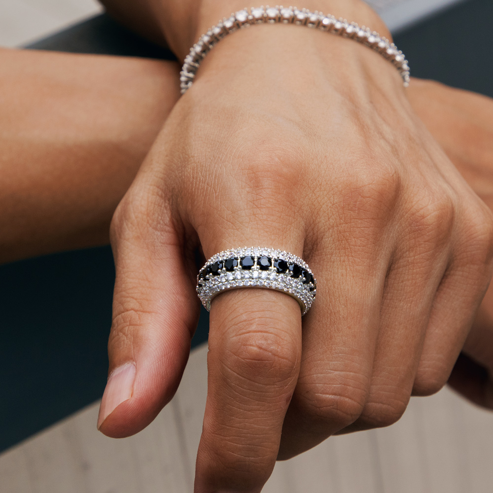 Iced Black & White Stones Ring for Men