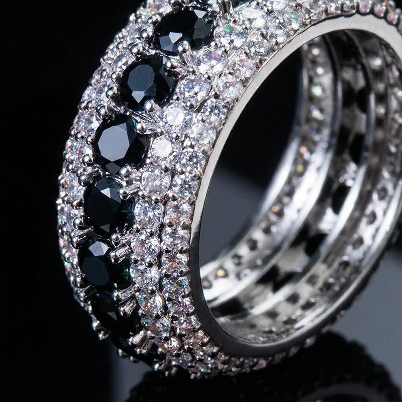 Iced Black & White Stones Ring for Men