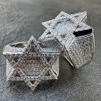 Iced Star of David Baugette Cut Ring