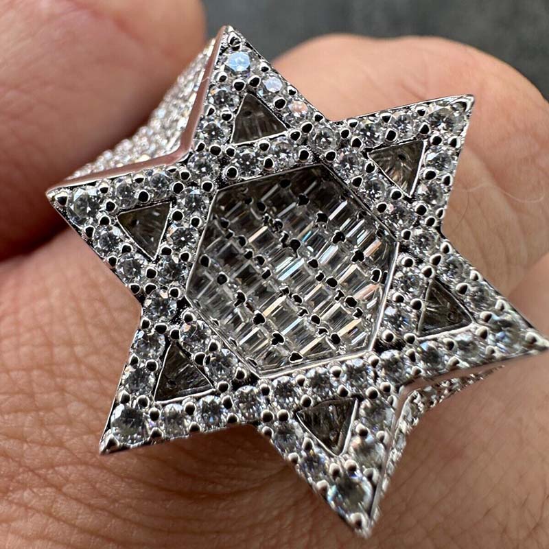 Iced Star of David Baugette Cut Ring