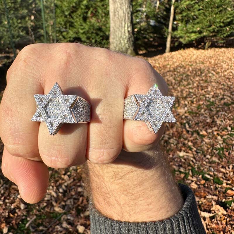 Iced Star of David Baugette Cut Ring