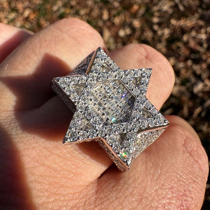 Iced Star of David Baugette Cut Ring